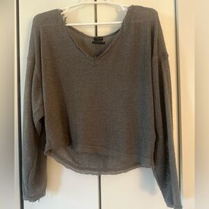 Distressed Mesh Gray V neck Out from Under brand Sweater